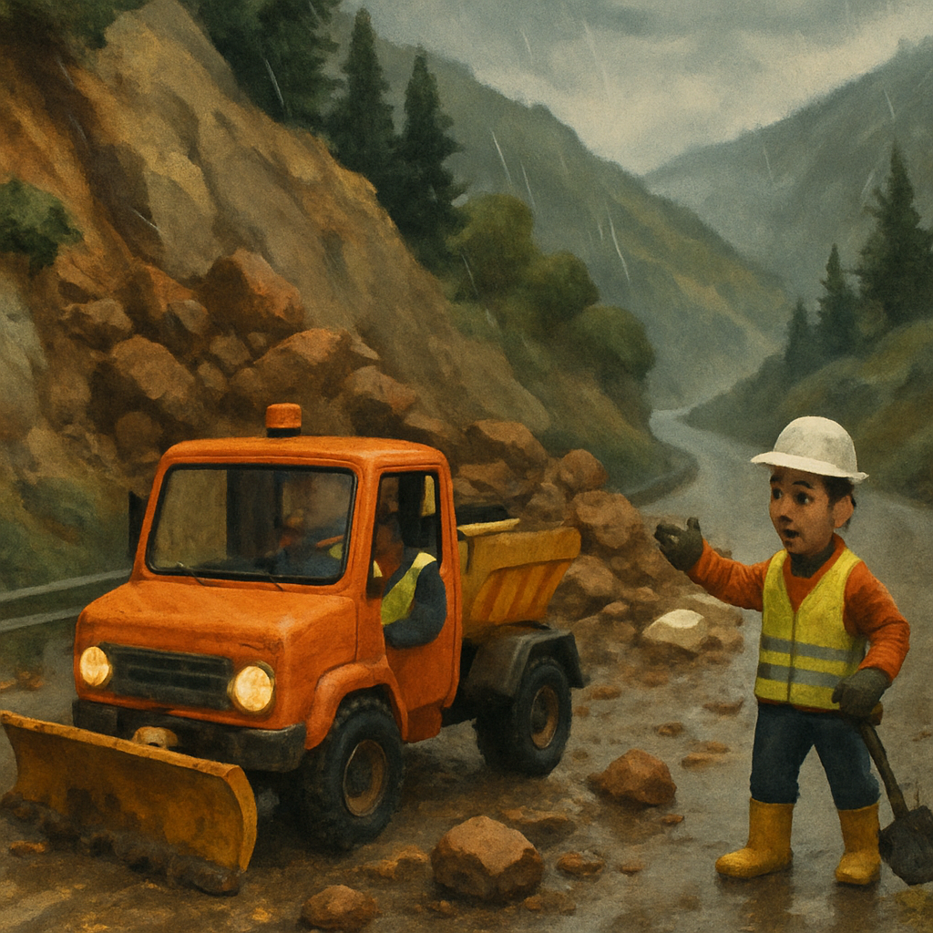 Департамент общественных работ Кипра сегодня очищает дороги в горной местности после обвала камней и грунта в результате сильных дождей