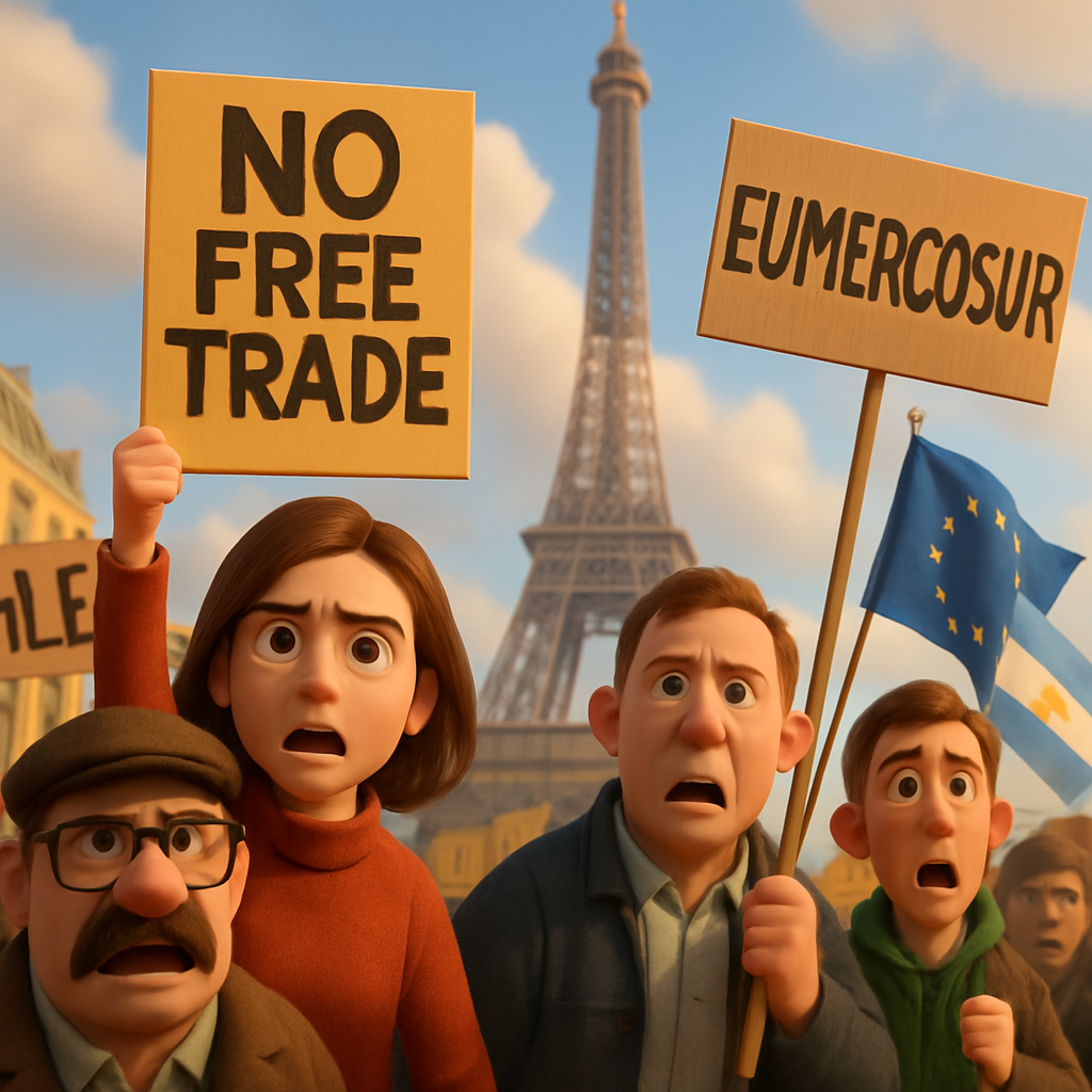 The demonstrations in the French capital came days before the final signing of the agreement, scheduled for Saturday in Paraguay, which would create a free trade area between the EU and Argentina, Brazil, Uruguay and Paraguay