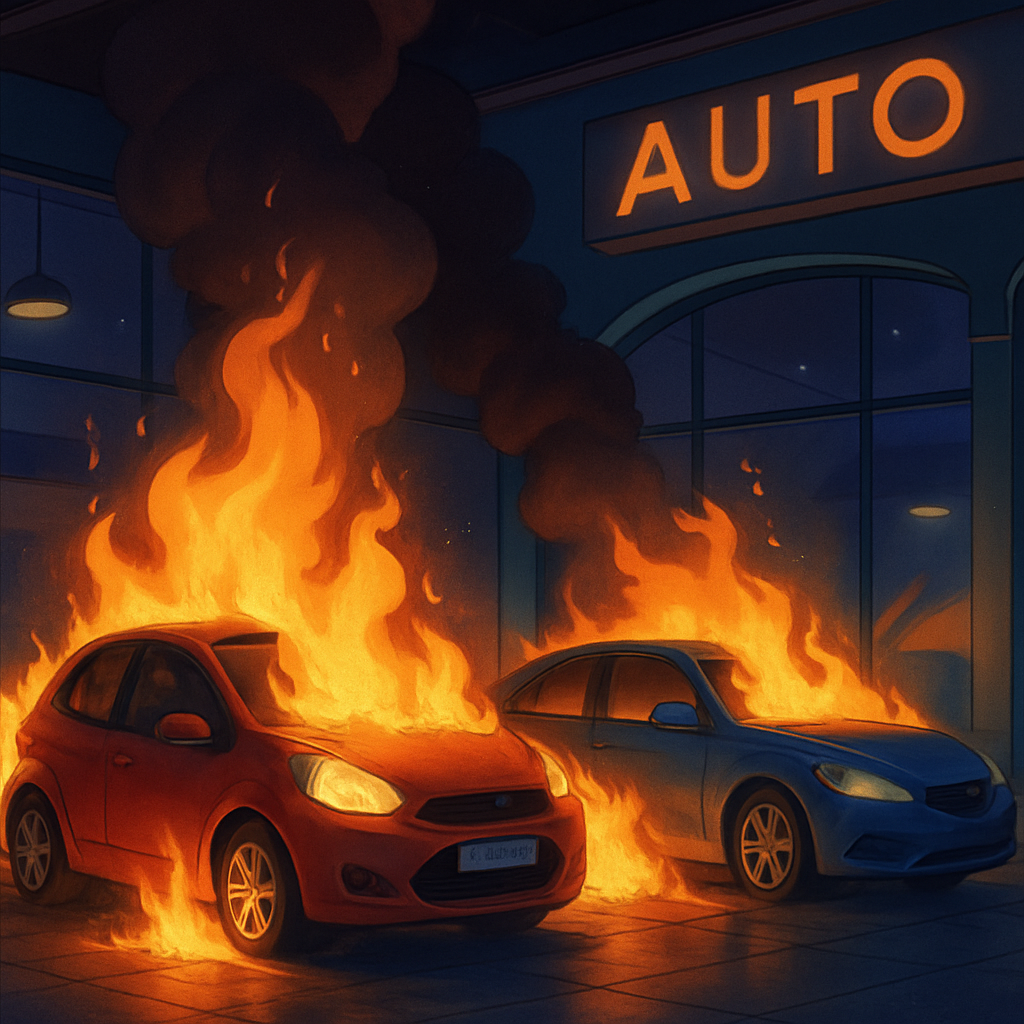 Ночью в одном из автосалонов Пафоса загорелись два автомобиля