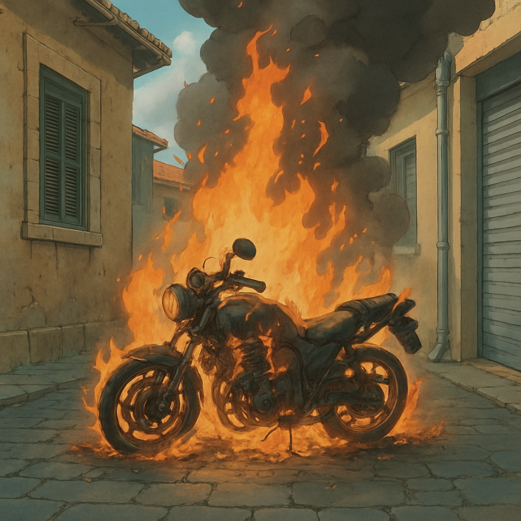 В Никосии пожар уничтожил мотоцикл, который оказался в угоне