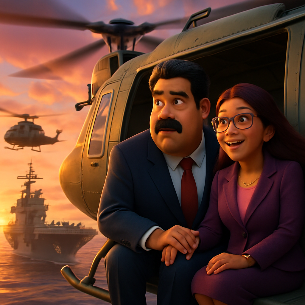 The Venezuelan president and his wife were flown out of Caracas by helicopter to the U