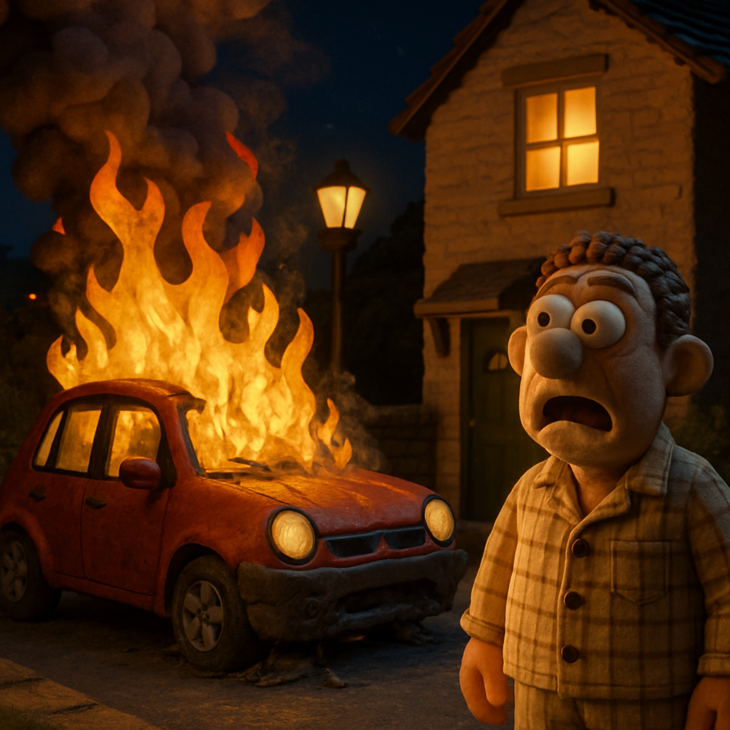 At night, a fire occurred in a car parked near the owner's house in Tseri, Nicosia, causing significant damage to the vehicle