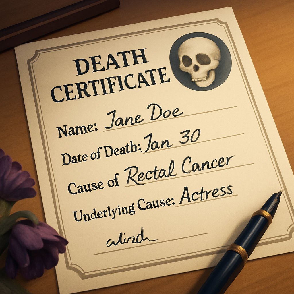 A death certificate released on Monday also said rectal cancer was an underlying cause for the comedic actress’s death on Jan
