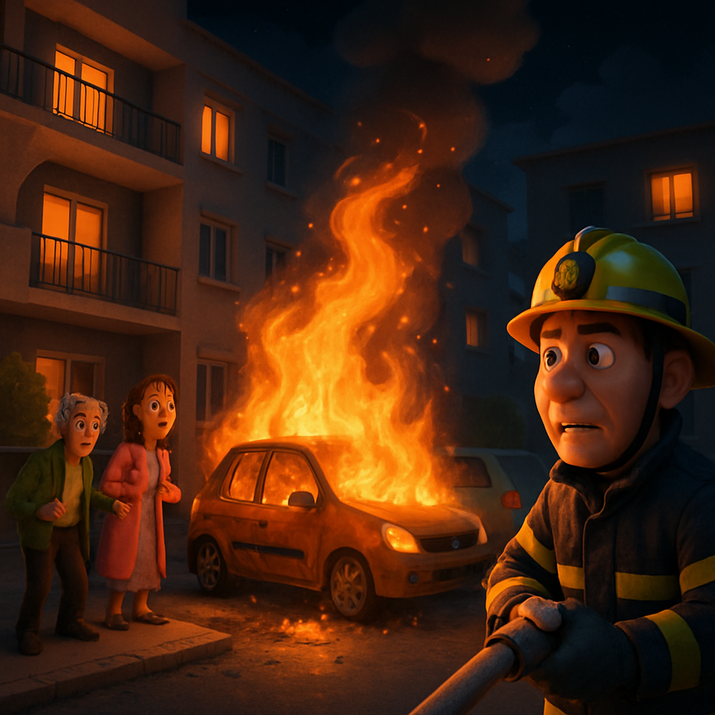 Ночью в Никосии на парковке одного из домов загорелся автомобиль, что привело к эвакуации жителей