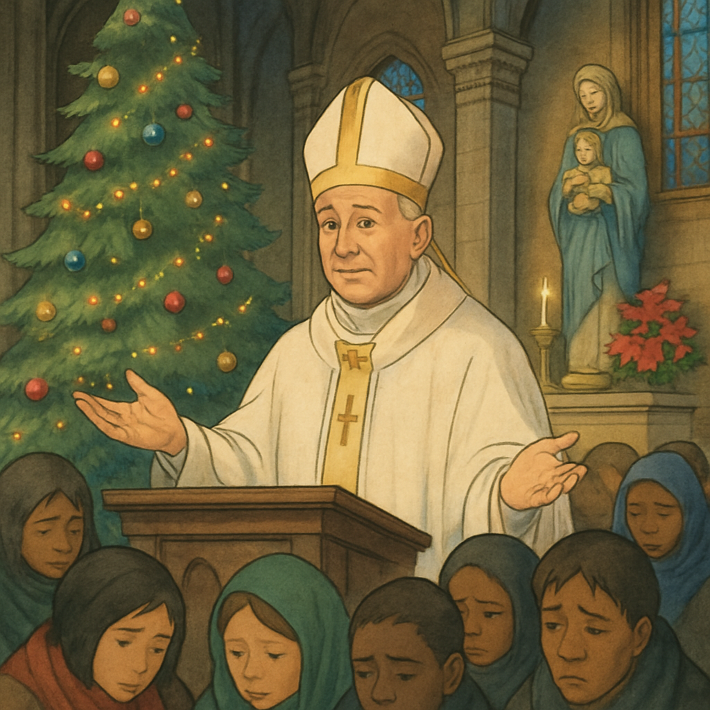 The first US-born pope called on the Catholic faithful on Thursday to reject indifference towards those suffering during the first Christmas address of his pontificate