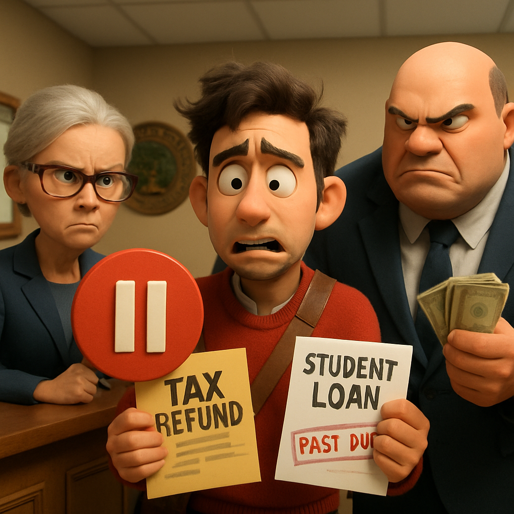 The Education Department has temporarily paused a plan to seize tax refunds and begin garnishing the wages of borrowers who have defaulted on their student loans