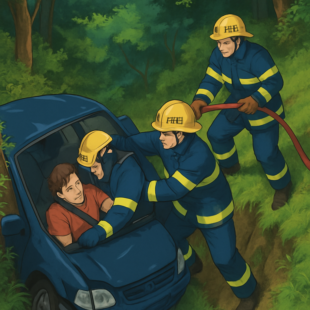 Пожарные спасли водителя, чей автомобиль упал в 10-ти метровый овраг на дороге Никосия-Палехори