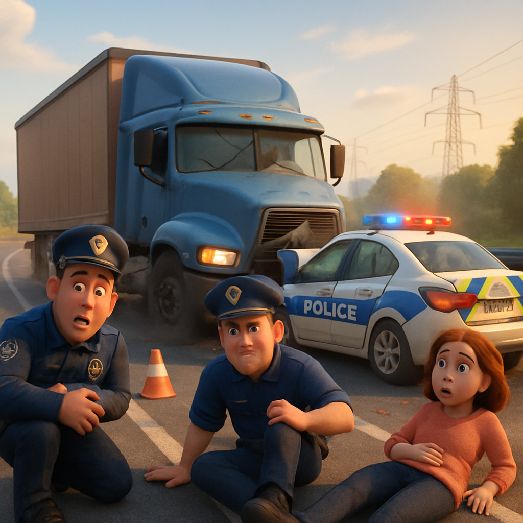 In the morning on the Limassol-Nicosia highway, a truck crashed into a parked police car