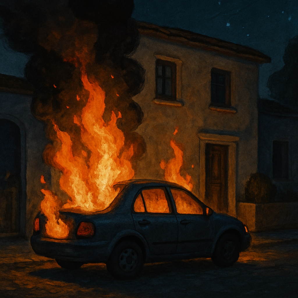 At night in Nicosia, a fire broke out in a car parked near the owner's house