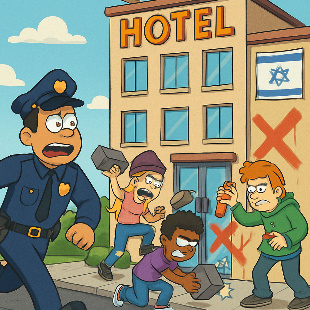 Полиция сообщила, что четверо людей совершили акт вандализма в отношении израильского отеля