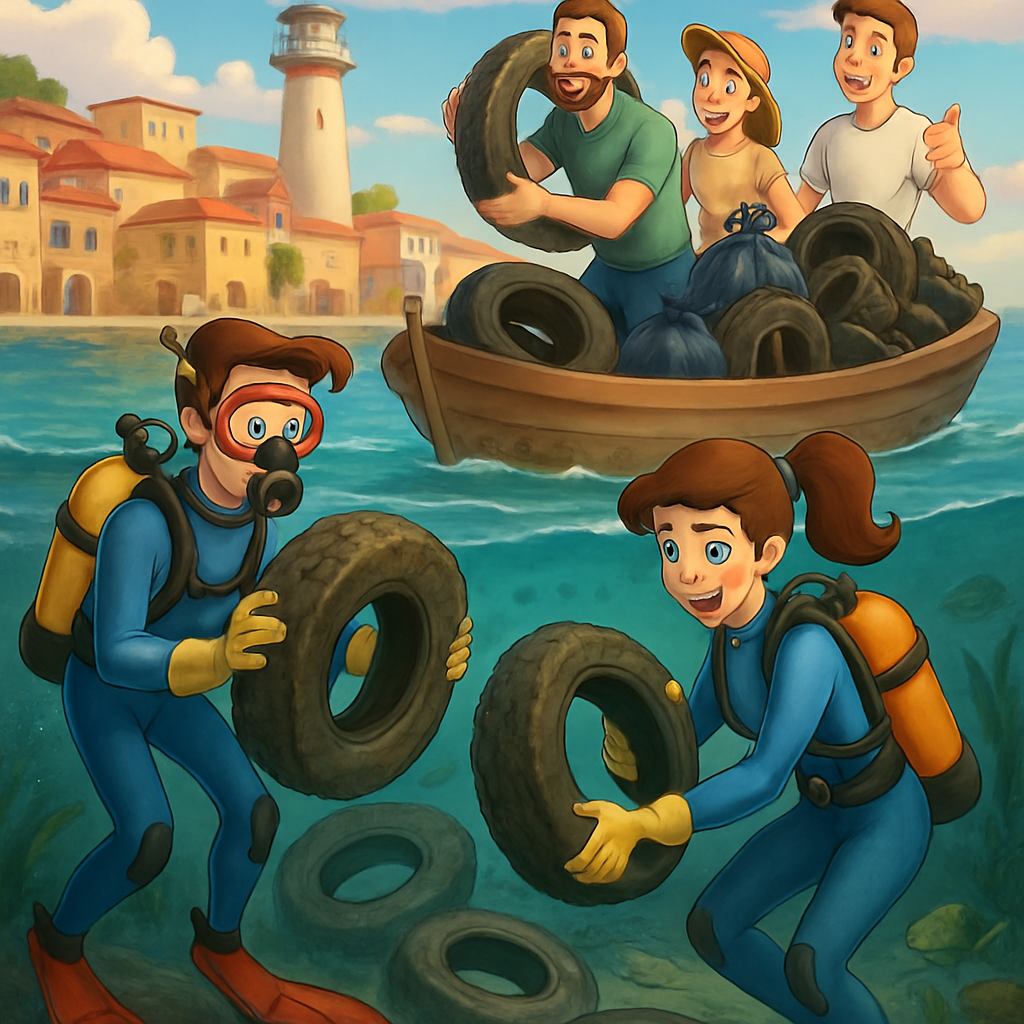 Вчера в ходе акции по очистке дна гавани Като-Пафос было извлечено почти две тонны мусора, в том числе 32 автомобильных колеса