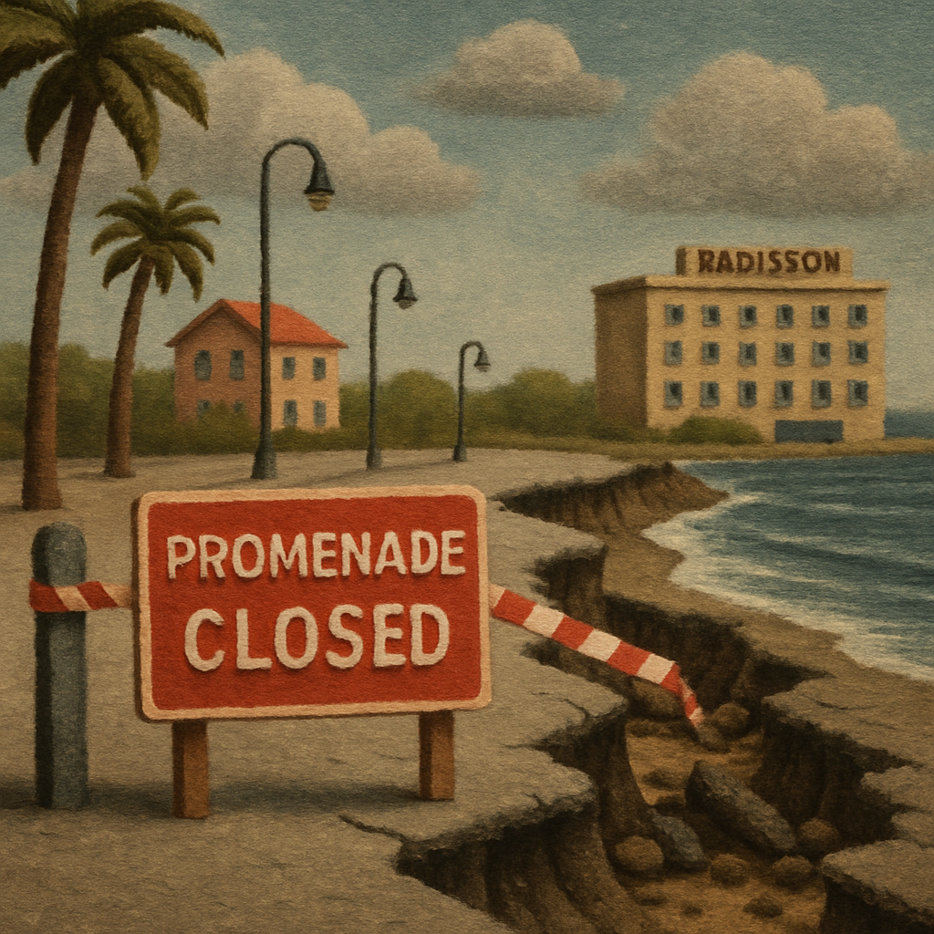 The Larnaca Municipality has temporarily closed the section of the Oroklini promenade between the Mer Bleue restaurant and Radisson Beach Resort due to serious issues caused by erosion