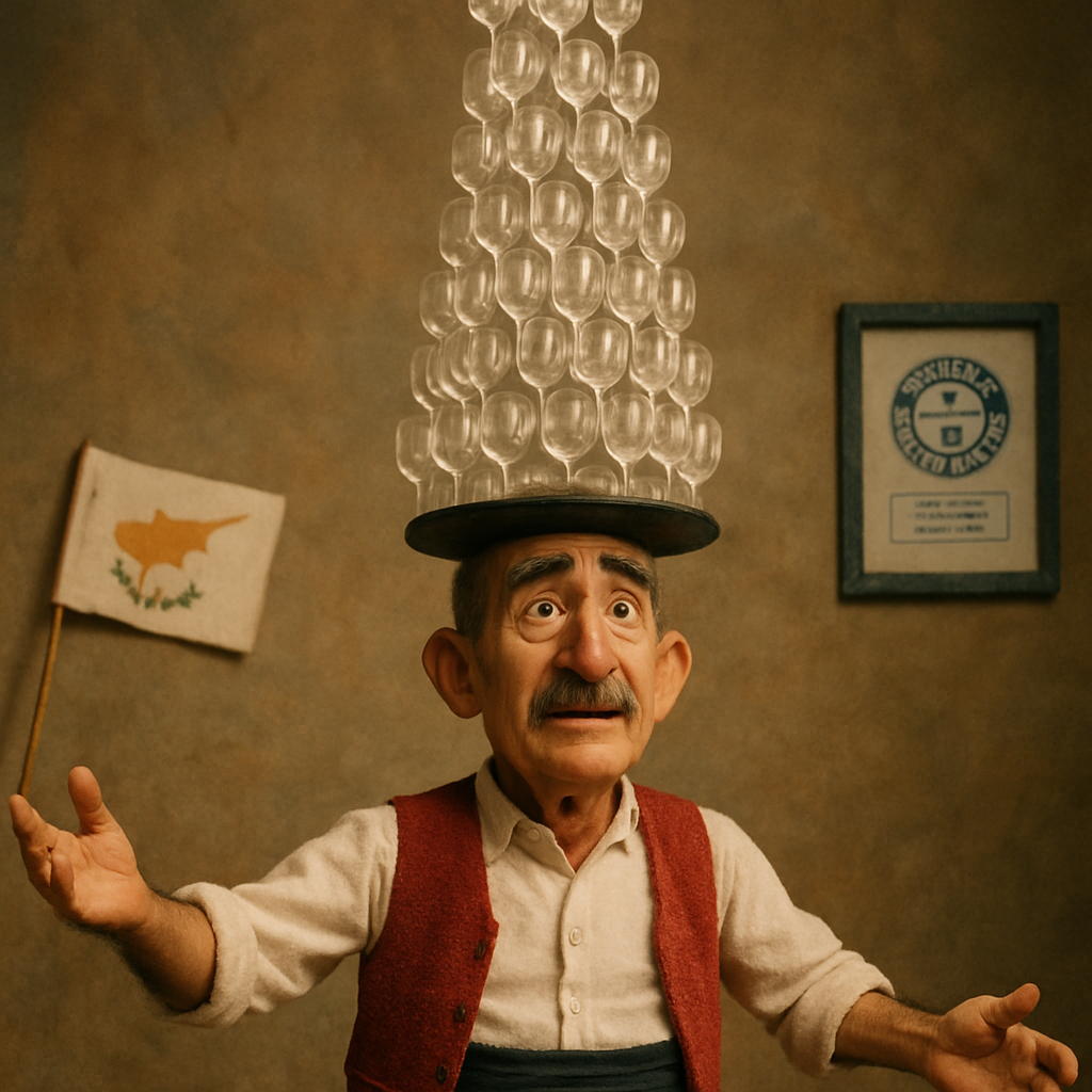 64-летний кипрский танцор побил мировой рекорд Гиннесса, удерживая 511 винных бокалов на голове