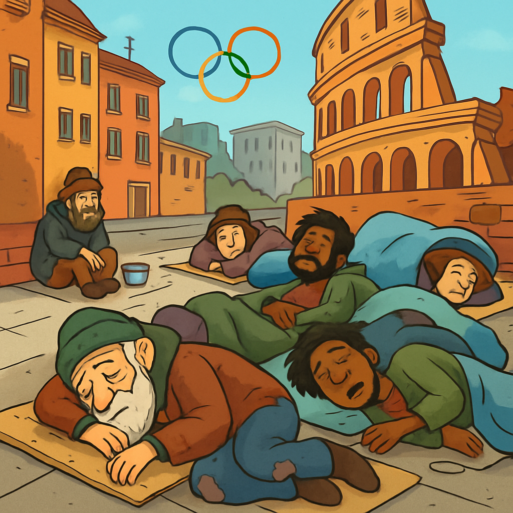 Six homeless people have died in the Italian city in recent weeks, highlighting the widening inequality as the Games unfold there