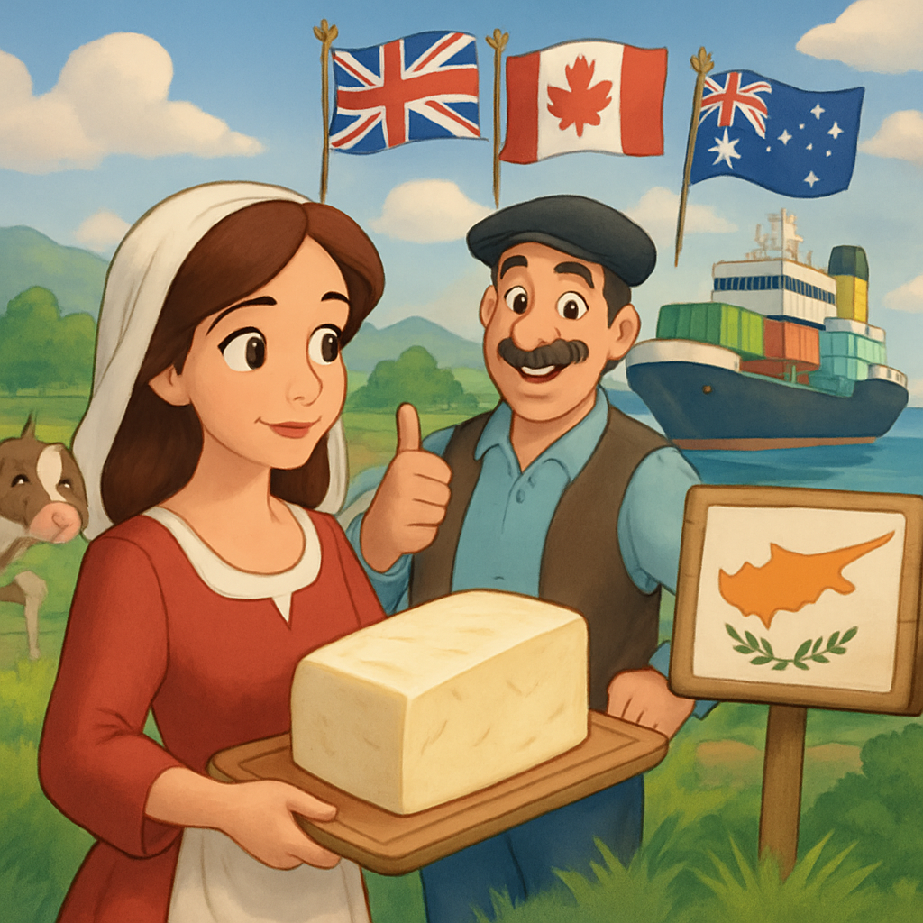 Despite the outbreak of foot-and-mouth disease in Cyprus, the UK, Canada, and Australia will not impose trade restrictions on halloumi, and exports will continue without interruption