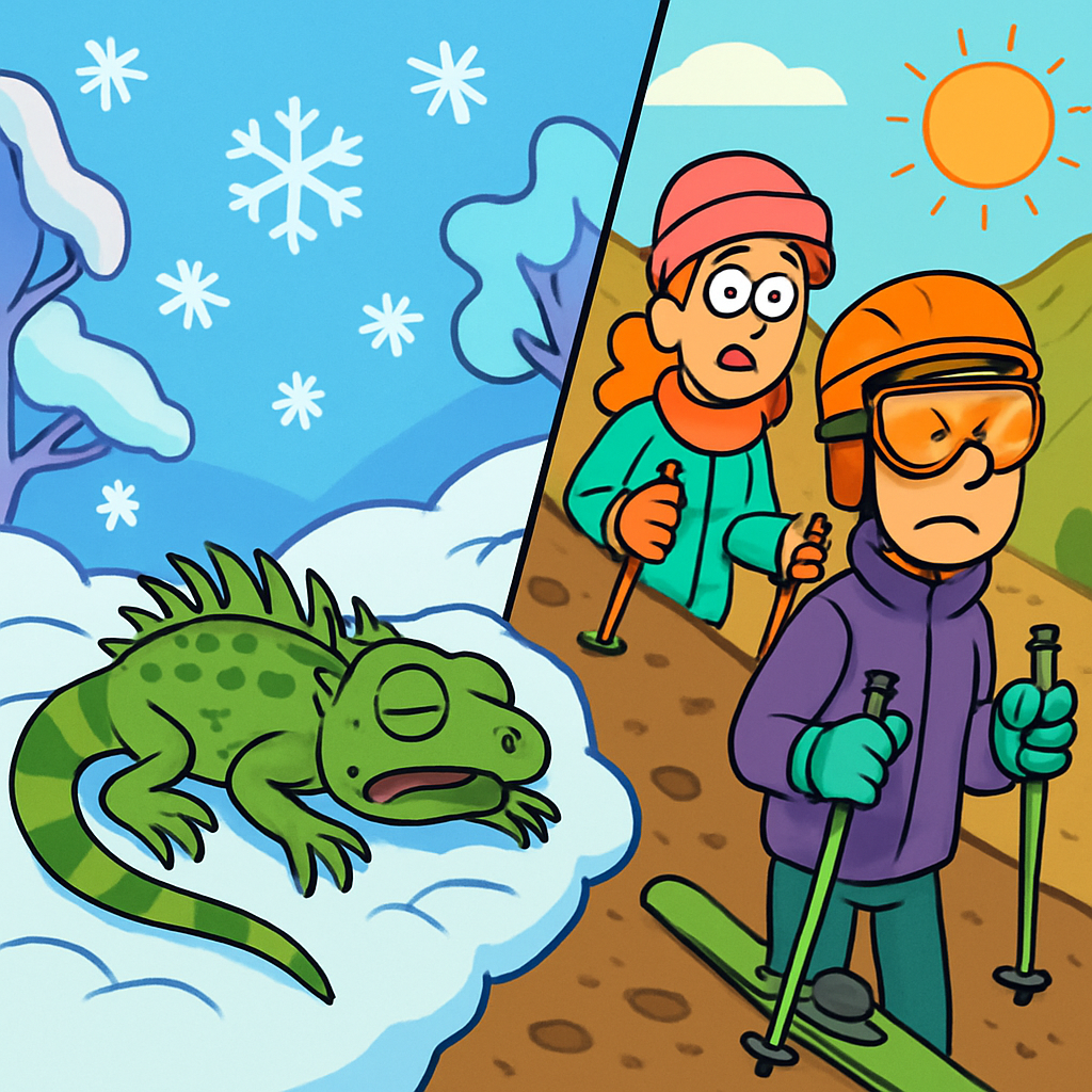 While iguanas were stunned by freezing cold in Florida, would-be skiers were looking at dirt on Utah’s slopes