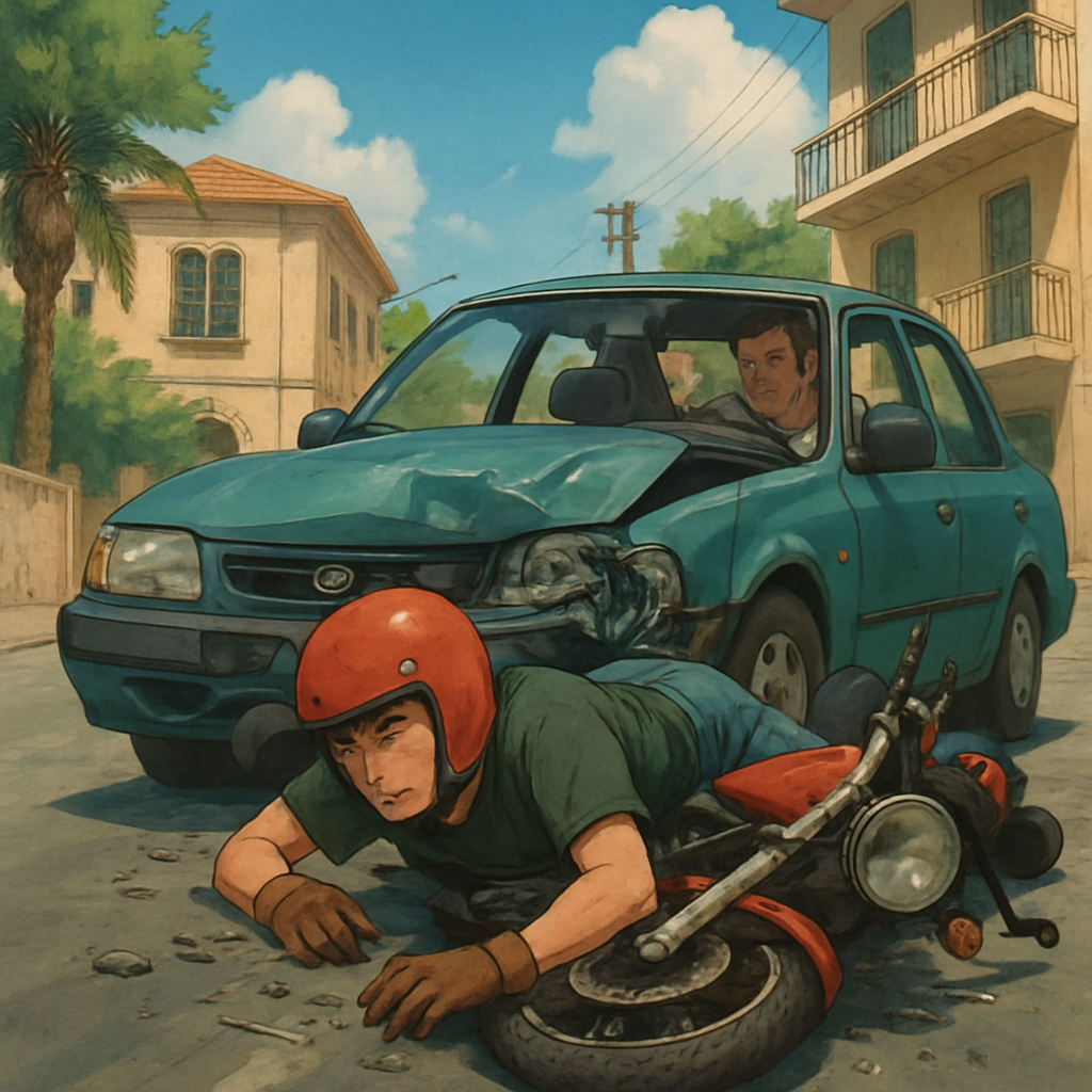 In Limassol, a motorcyclist collided with a car, resulting in serious injuries