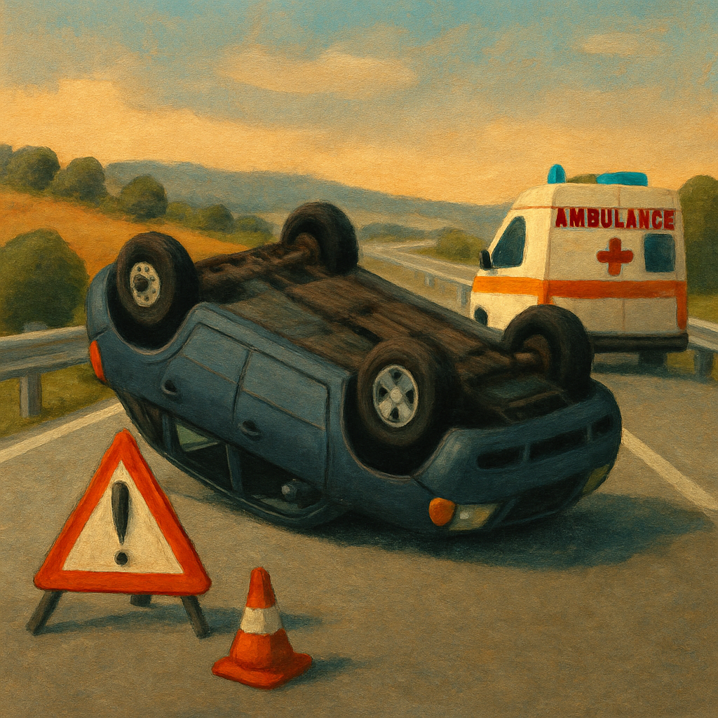 Утром на хайвее Пафос-Лимассол перевернулась машина