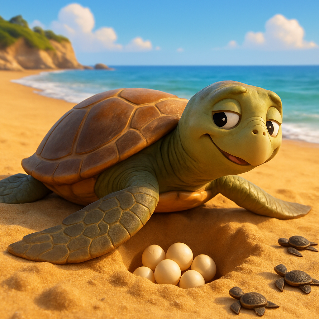 Мать-черепаха откладывает яйца на пляже Курион