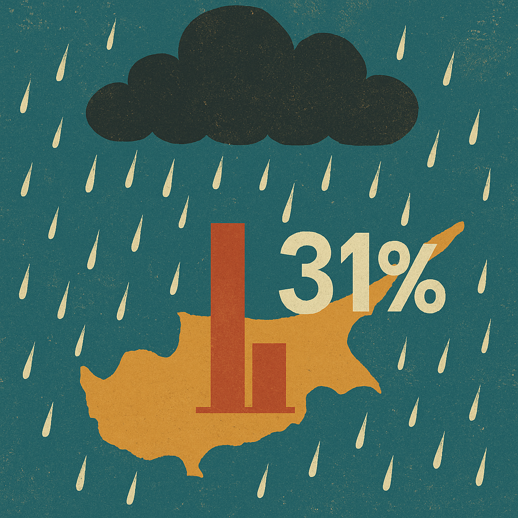 The amount of precipitation that has fallen over the past three days in Cyprus is 31% of the norm for this month