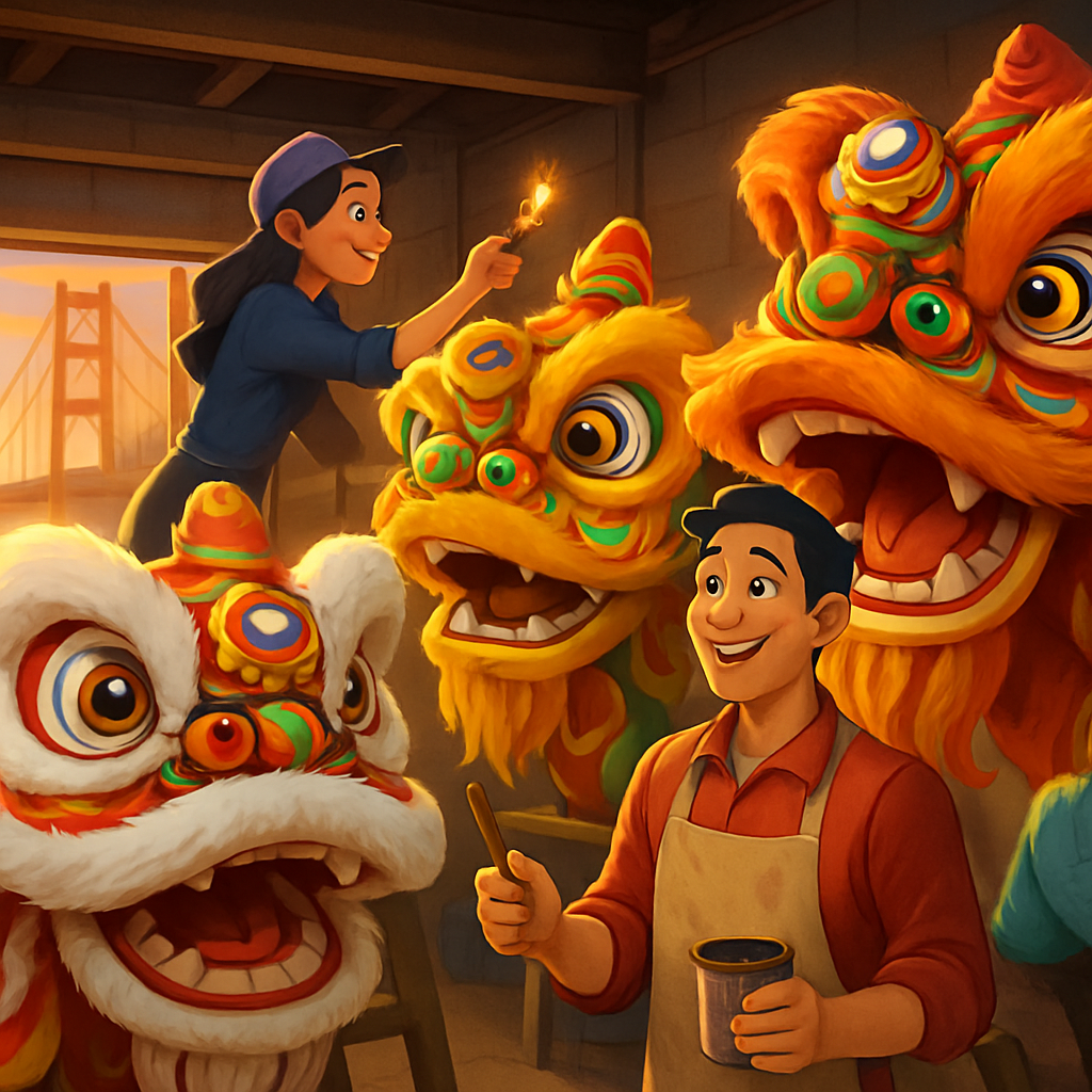 In a San Francisco garage, Corey Chan and his team create giant, spectacular lions that will lead the festivities