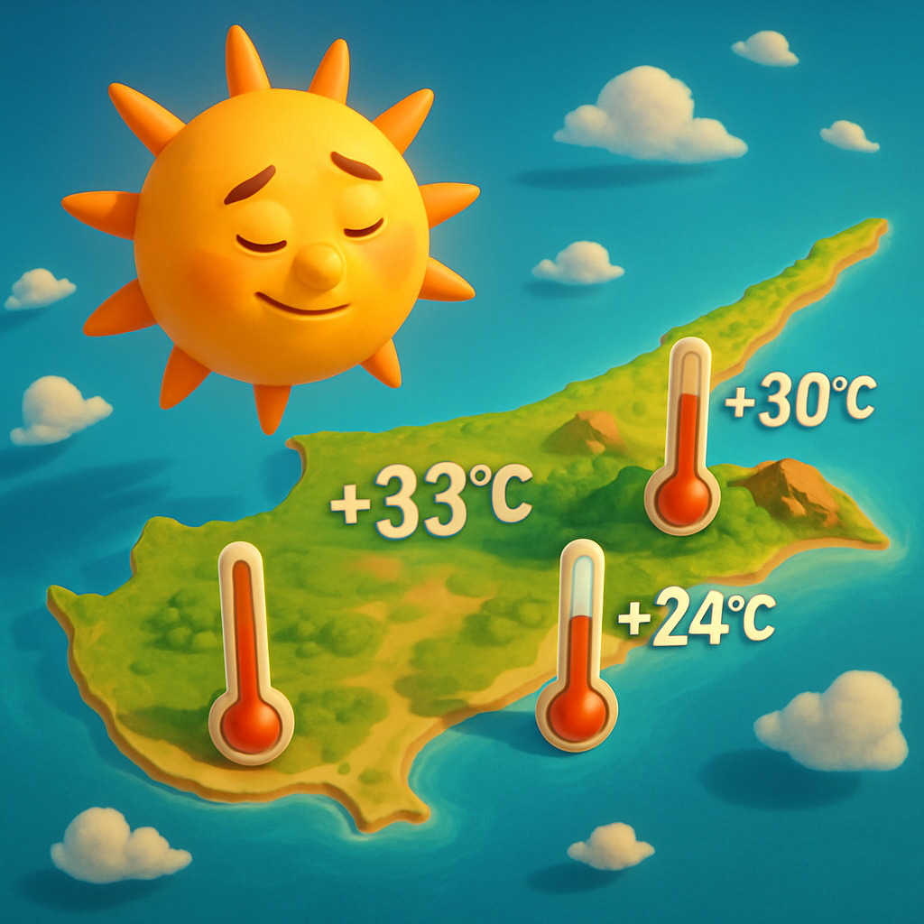 В пятницу на Кипре температура воздуха поднимется до +33С в глубине страны, +30С на побережье и +24С в горах