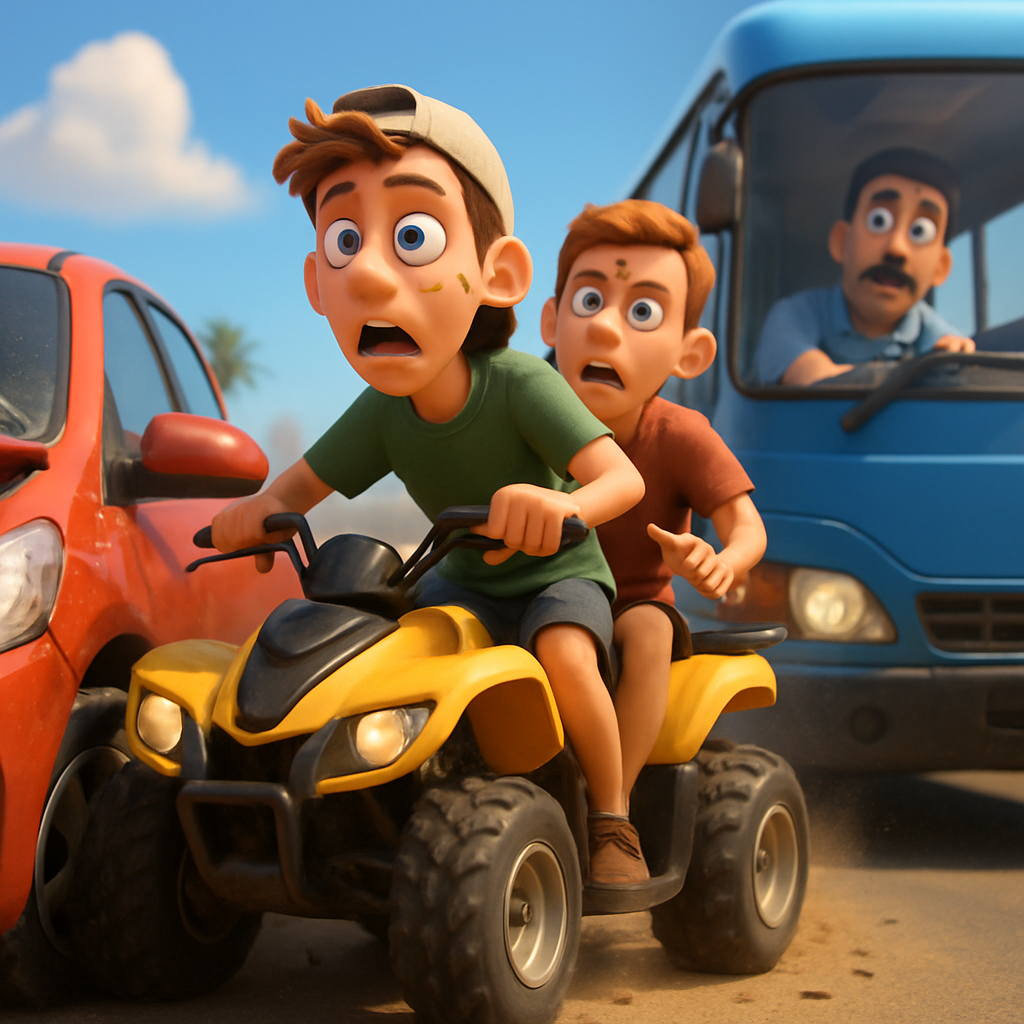 В Айя-Напе квадроцикл под управлением 20-летнего туриста с 19-летним соотечественником в качестве пассажира столкнулся с автомобилем, а затем с автобусом