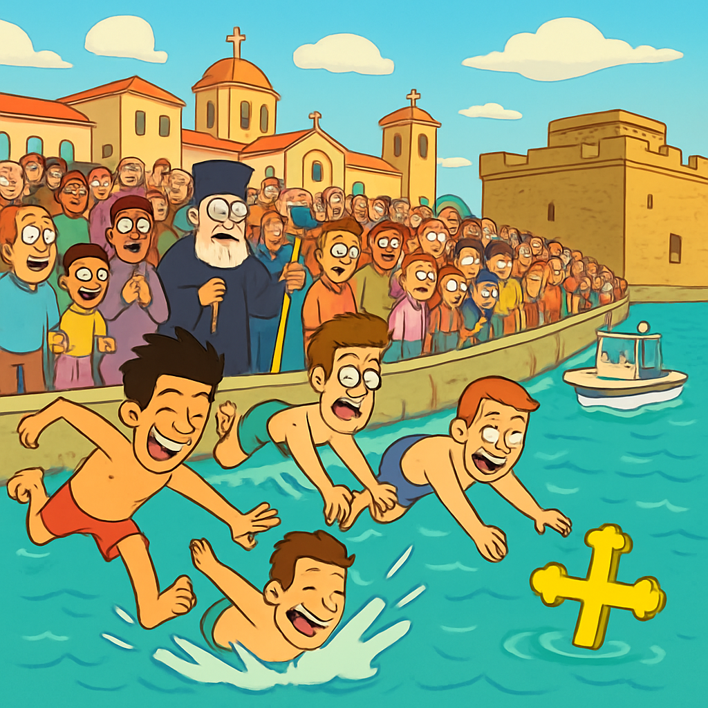 Hundreds of believers and tourists filled the harbor of Paphos today, observing the celebration of Epiphany, as Cypriot daredevils dove into the sea for the cross, and witnessed the religious part of the ceremony, led by Archbishop Georgios of Cyprus in the presence of President Nikos Christodoulides
