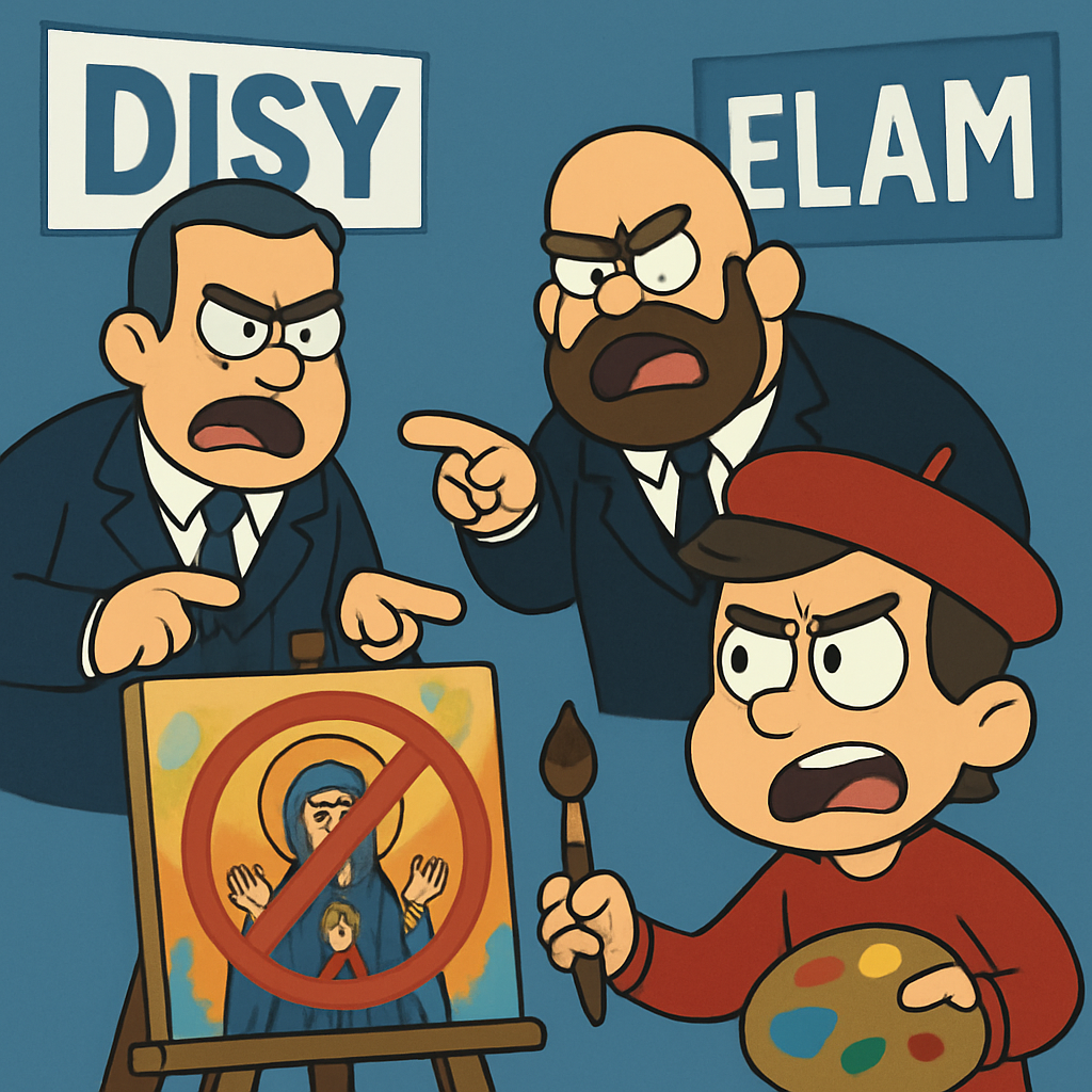 Политические партии DISY и ELAM публично обвинили работы художника в нападке на религиозное сознание общественности