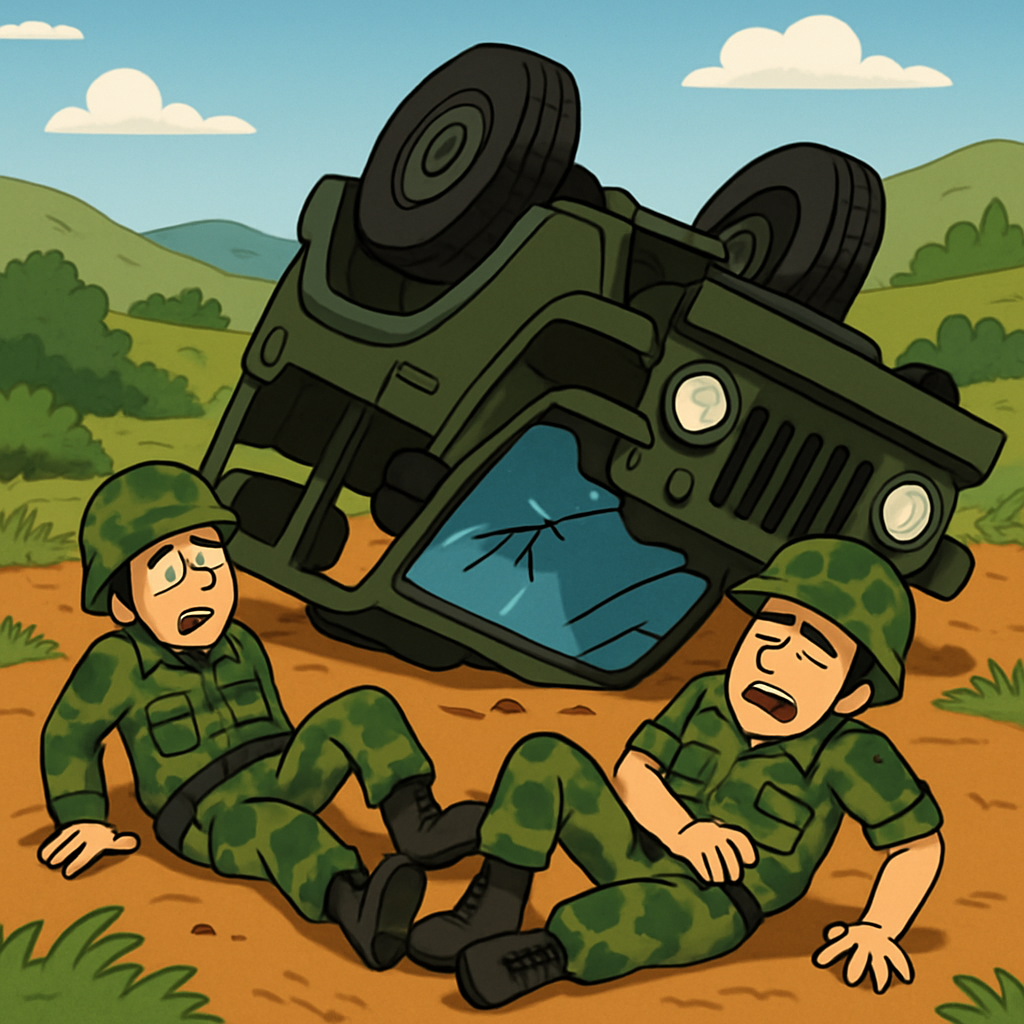 Два солдата Национальной гвардии Кипра получили травмы, когда их автомобиль перевернулся на грунтовой дороге во время учебных маневров