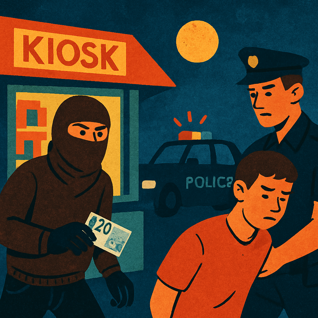 In Livadia (Larnaca), a man with his face covered by a scarf robbed a kiosk, stealing 20 euros