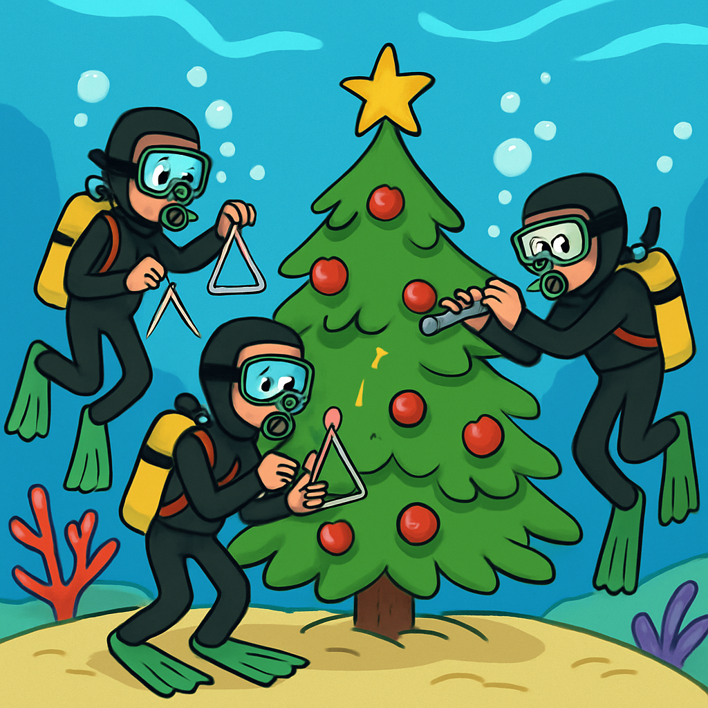 В Протарасе дайверы украсили рождественскую елку на дне моря и исполнили рождественские мелодии на треугольниках и флейтах, создав уникальный акустический опыт под водой