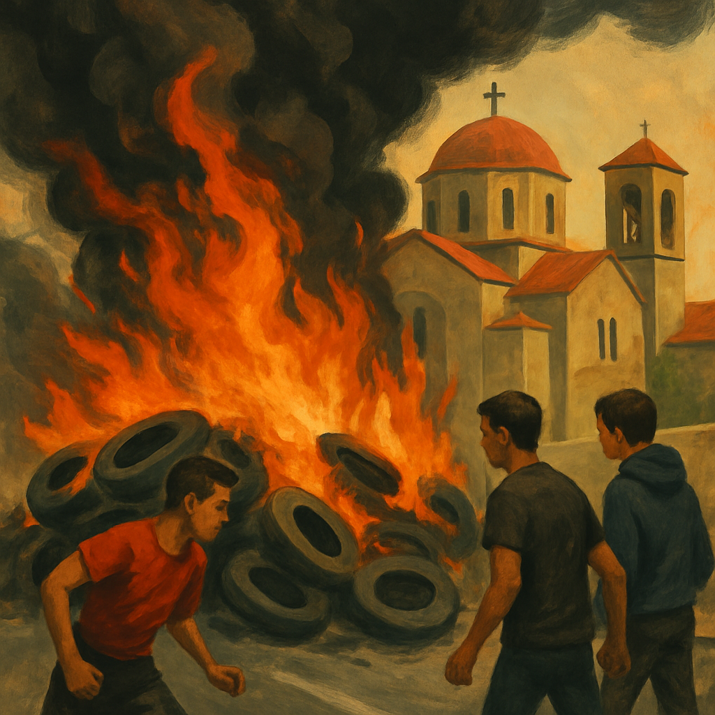 Вчера в Лимассоле в районе Меса-Гитонья перед местной церковью разгорелся пожар