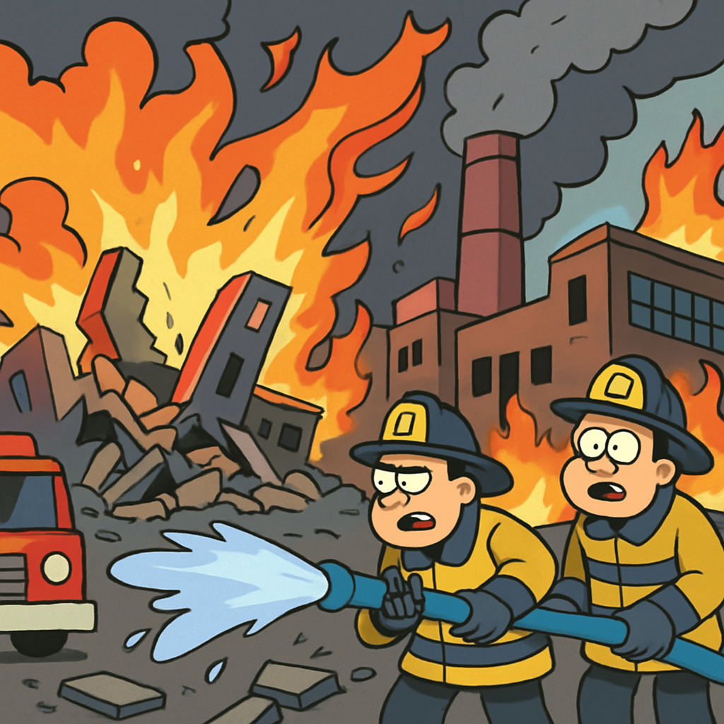 According to the fire brigade, a powerful explosion preceded the fire and most of the factory building has collapsed