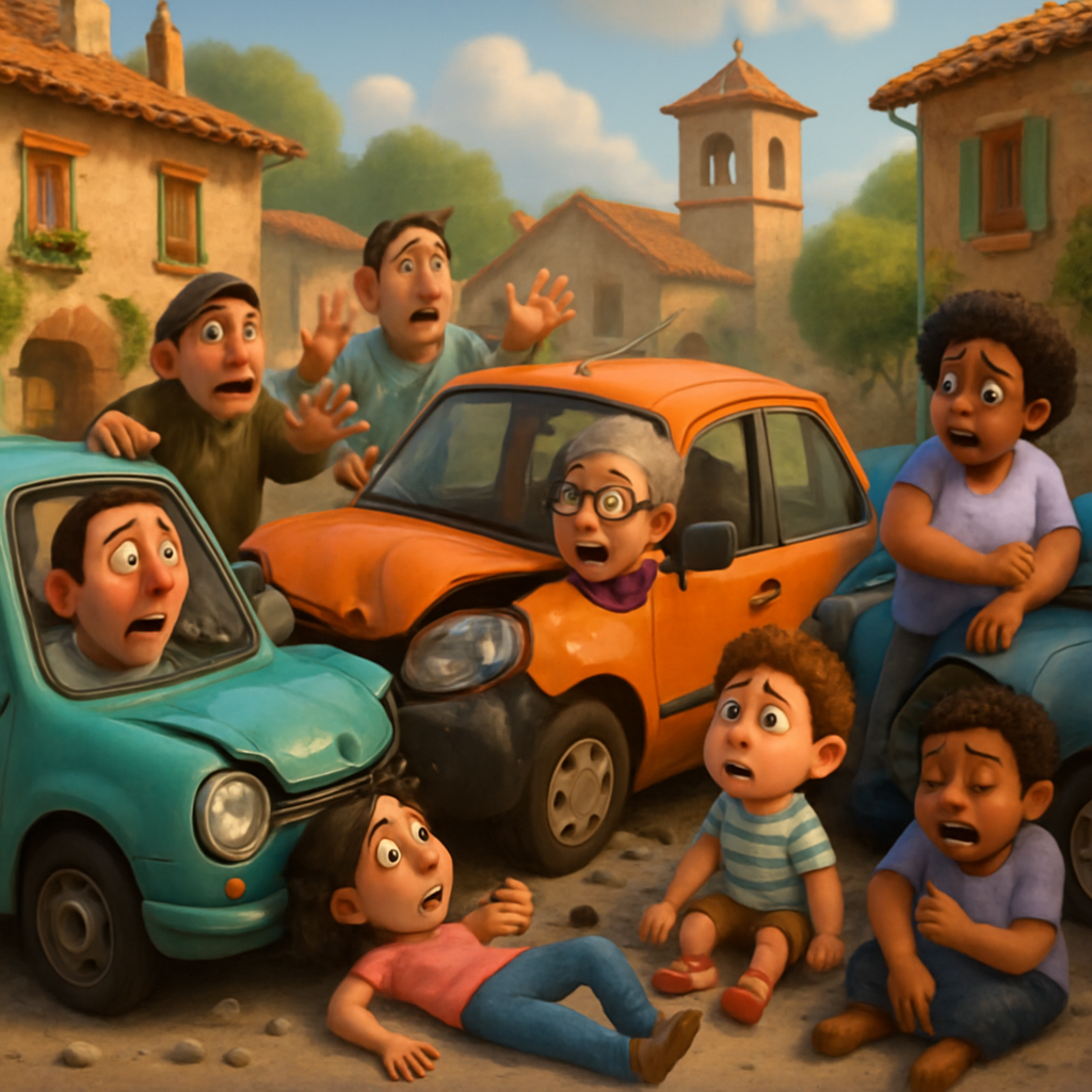 In the village of Evrihu, three cars collided, and eight people were injured