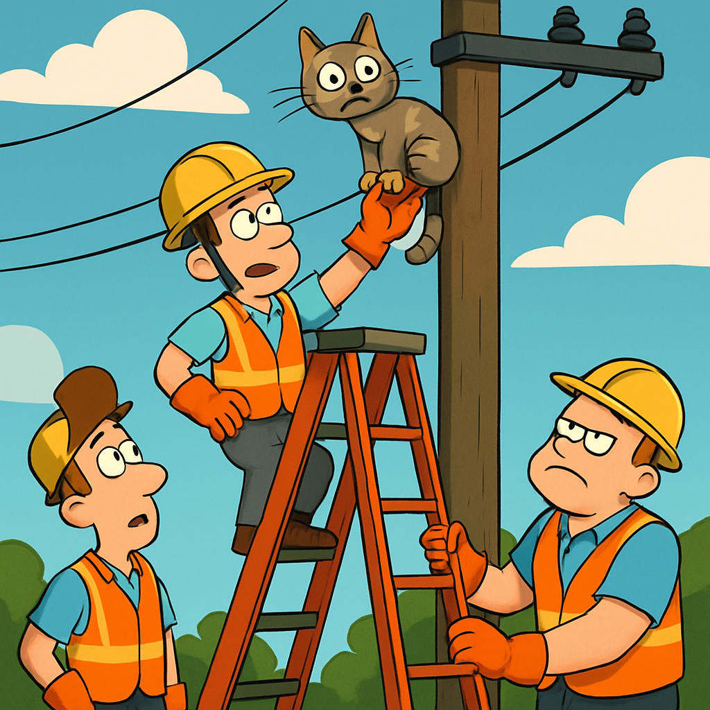 На Кипре бригада электриков сняла со столба застрявшего кота