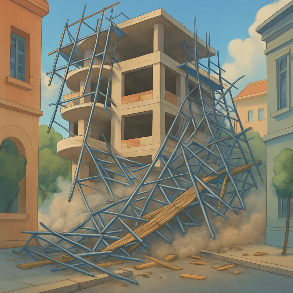 In the center of Nicosia, scaffolding collapsed on a multi-story unfinished building