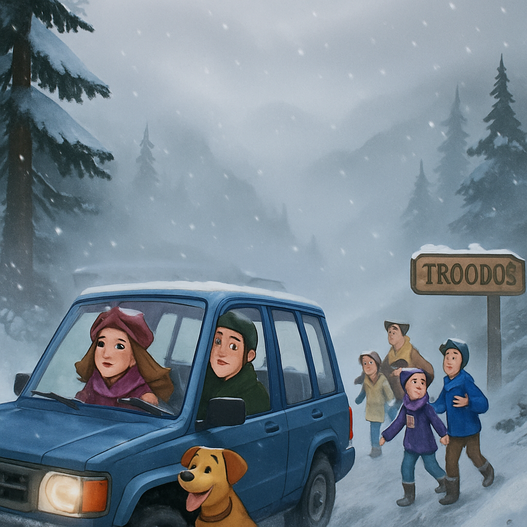 On Saturday, many residents of Cyprus headed to the Troodos mountains despite snow, fog, and light rain