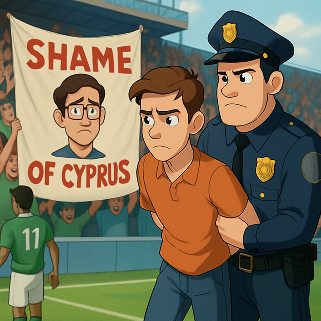 Полиция арестовала одного человека за оскорбительный баннер, вывешенный на футбольном матче, в адрес евродепутата Фидиаса Панайоту, в котором он, среди прочего, был назван «позором Кипра»