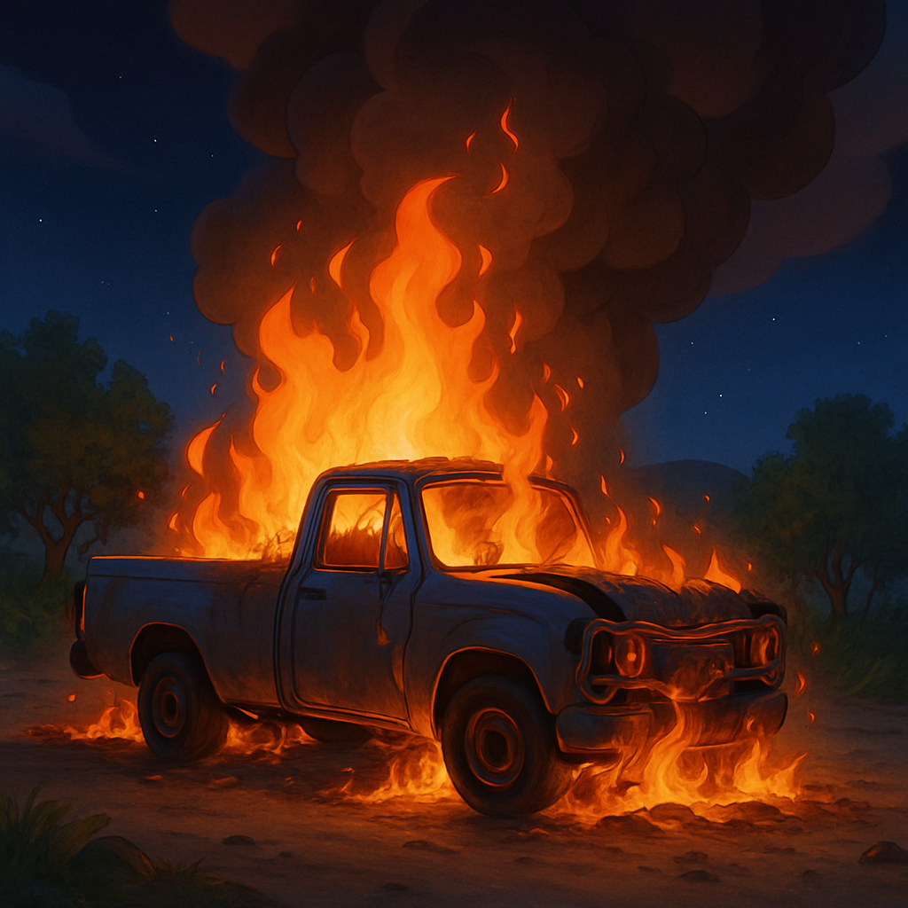 Автомобиль пикап был полностью уничтожен в районе Мандрия в Пафосе в результате пожара, вспыхнувшего в 4:00 утра