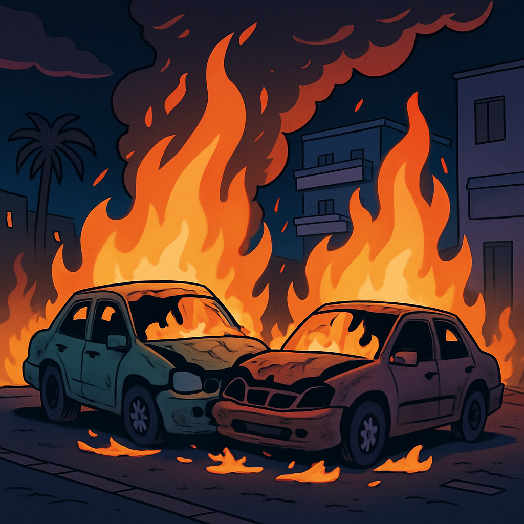 During the night in Larnaca, two cars were completely destroyed by a fire