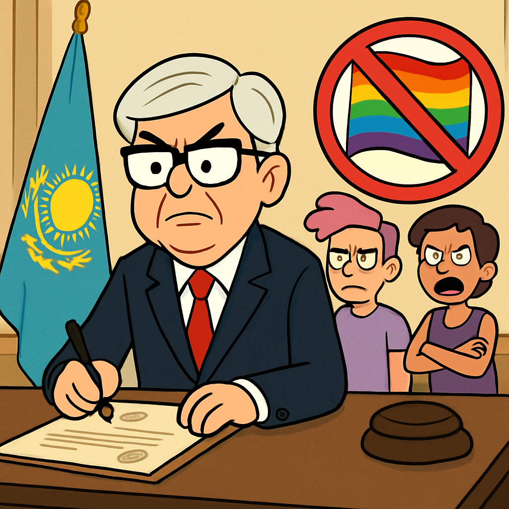 Kazakhstan's President Tokayev signed a law banning LGBTQ+ propaganda, sparking criticism for its vague language and potential misuse against the community