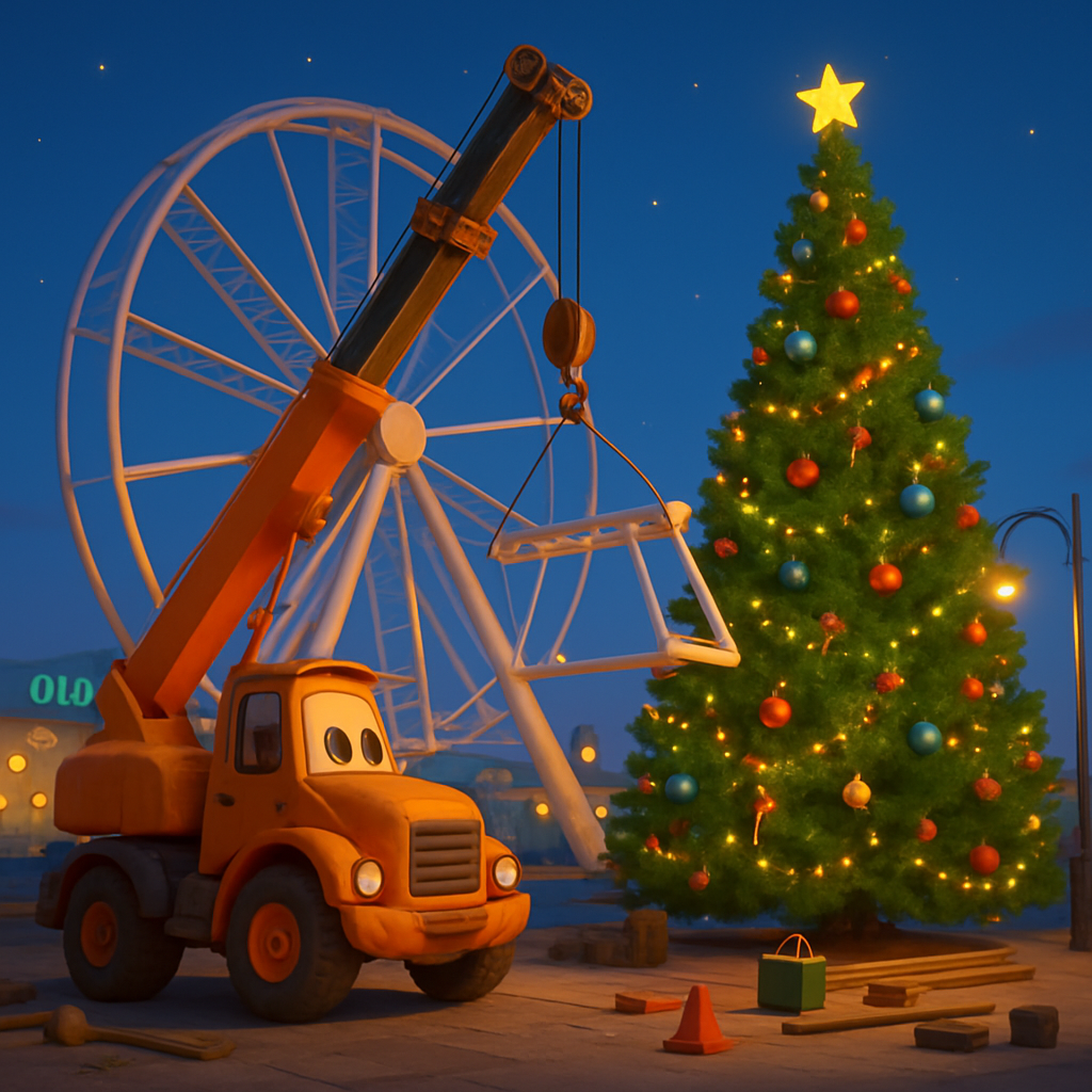 В Old Port Limassol к Рождественским праздникам устанавливают колесо обозрения