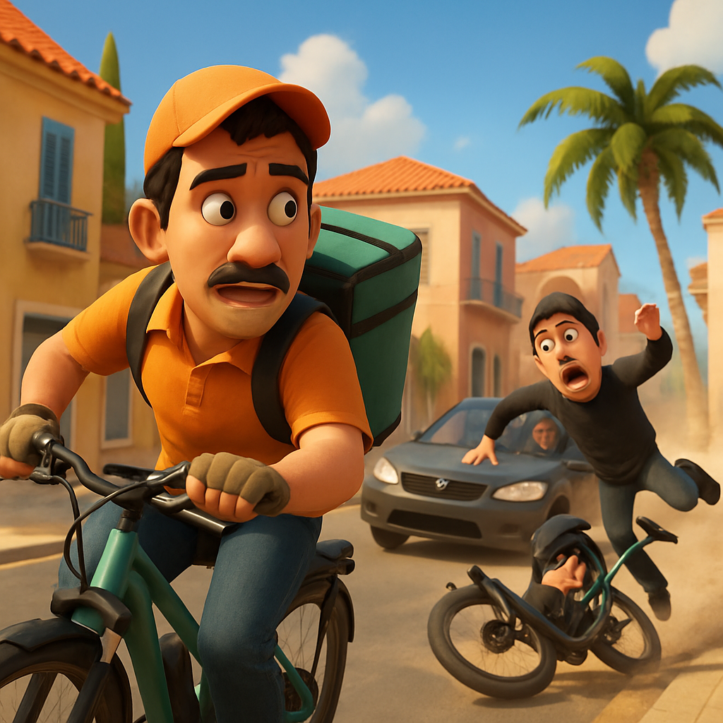 In Limassol, two people attempted to steal a courier's electric bicycle: one perpetrator escaped by car, while the second, leaving on the bicycle, lost balance, fell, and eventually fled