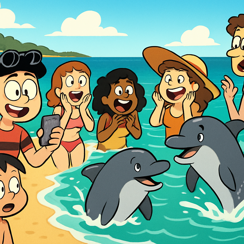 Сегодня утром на пляже Като-Пафоса два дельфина появились у берега, чем привлекли внимание множества отдыхающих