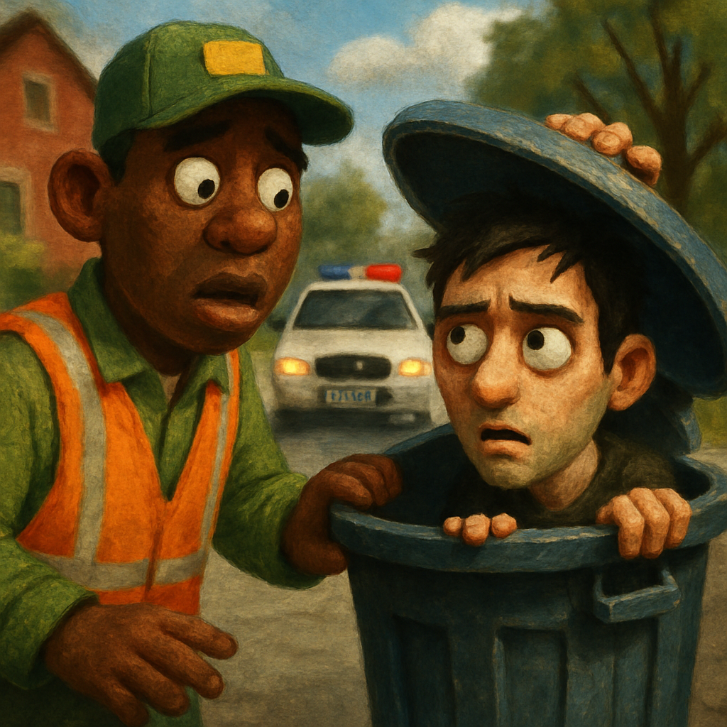 In Ohio, a sanitation worker got a shock after finding a man hiding in a trash can during his route