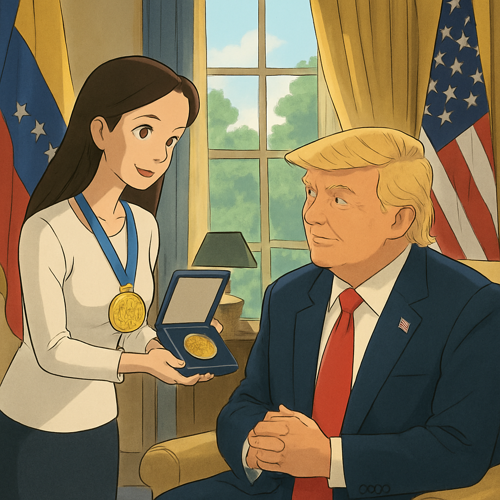 Venezuelan opposition leader María Corina Machado has told reporters that she presented the medal for her Nobel Peace Prize to President Donald Trump at a private White House meeting on Thursday