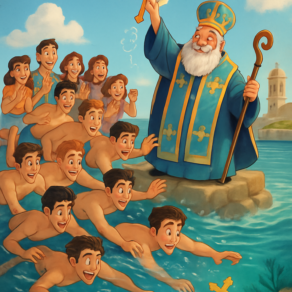 During the celebration of Epiphany in Ayia Napa, more than 30 people dived into the sea to retrieve the golden cross thrown by the metropolitan