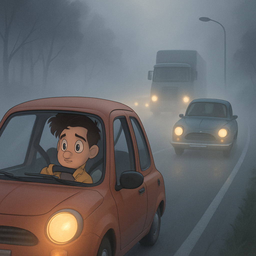 There is thick fog on the highway in the Nicosia area