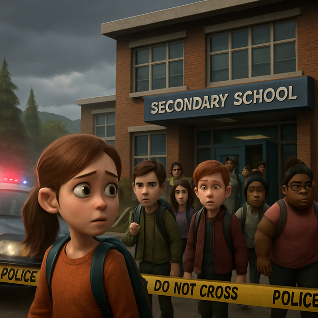 Video shows students leaving a secondary school in Tumbler Ridge, Canada, after a shooting that left multiple people dead and dozens injured, according to police